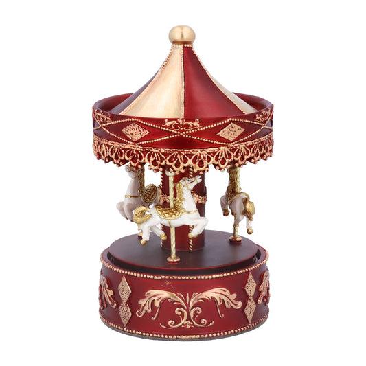 Resin Music Box 17cm - Red/Gold Carousel, Jingle Bells