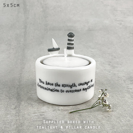 Porcelain candle holder-Strength and Courage