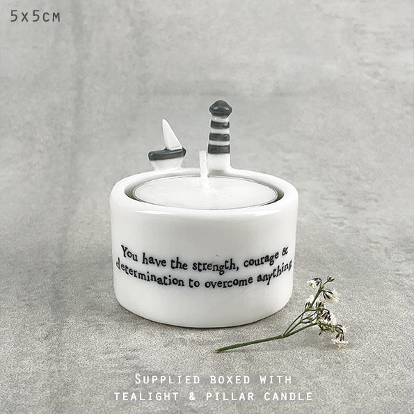 Porcelain candle holder-Strength and Courage