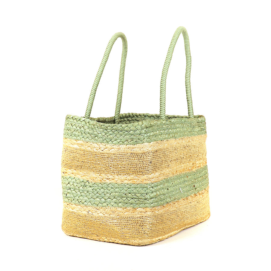 Square sage and jute striped basket