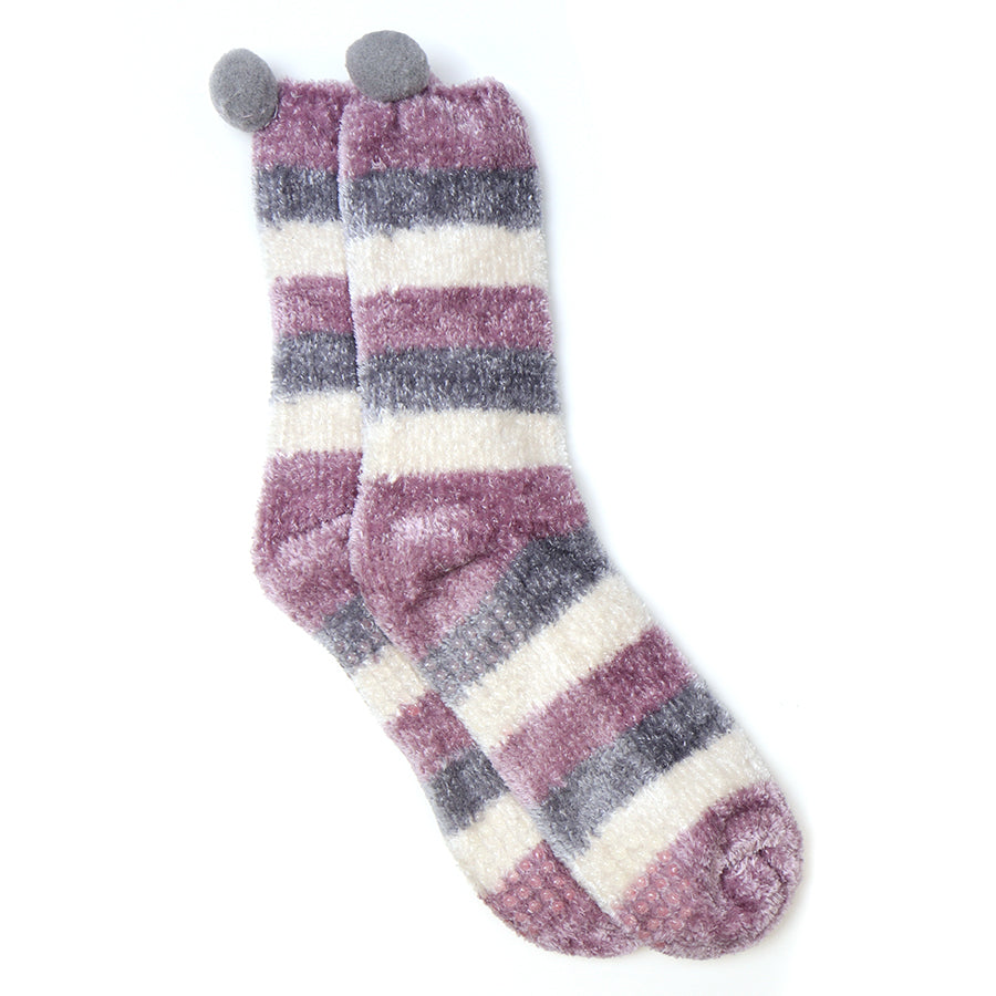 Lilac Stripe Chenille Cosy Socks