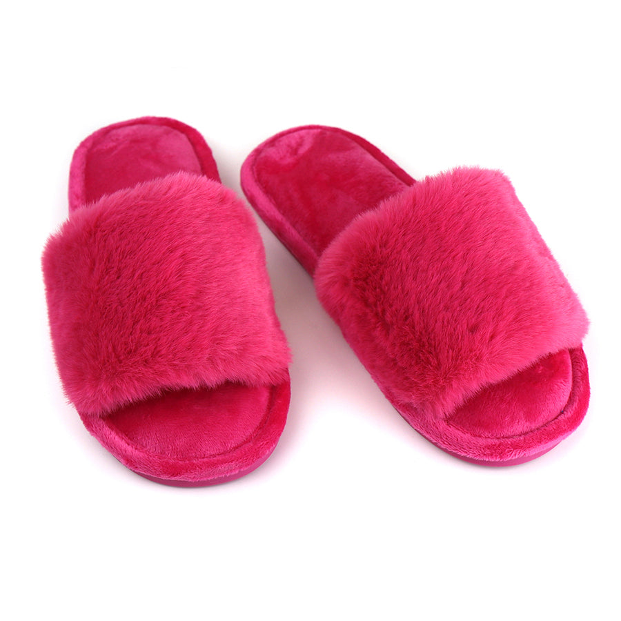 BRIGHT PINK FAUX FUR SLIPPER