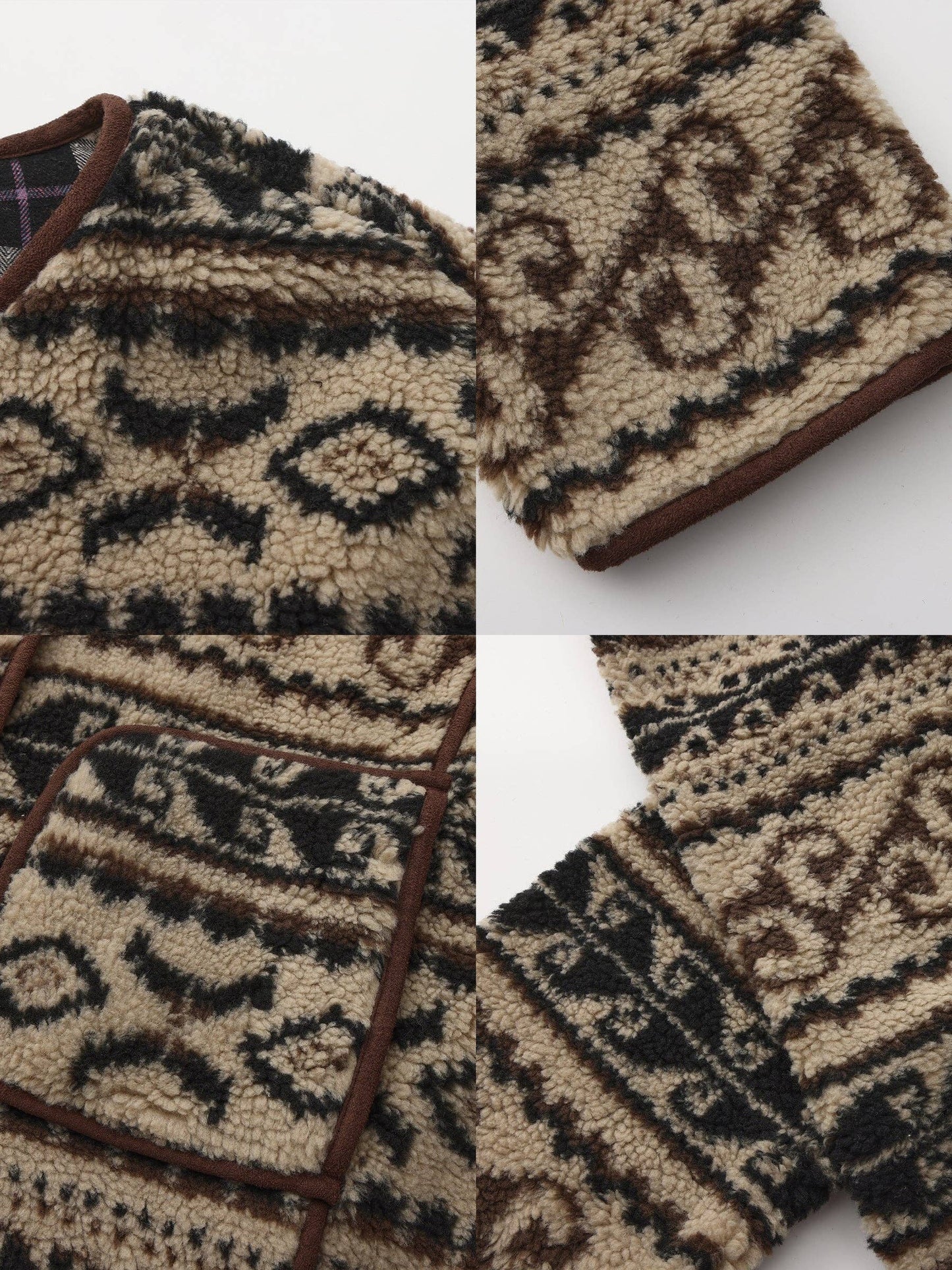 Paisley Faux Shearling Padded Jacket: Brown / M