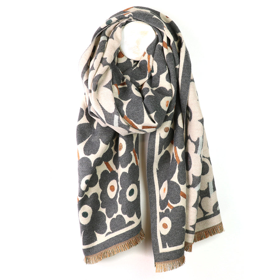 Grey mix poppy print scarf