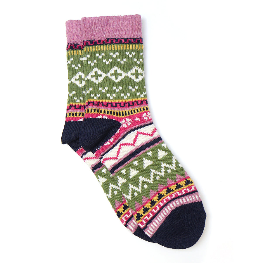 SAGE GREEN NORDIC DESIGN WOOL BLEND COSY SOCKS