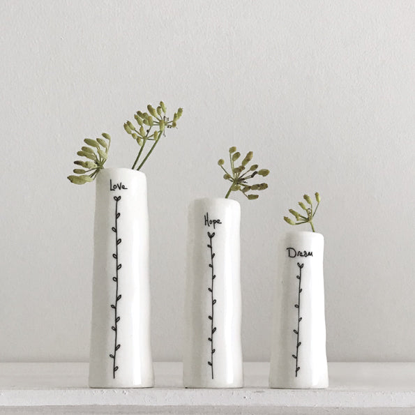Trio of bud vases-Love, hope, dream