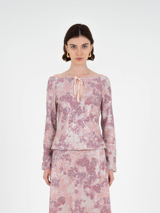 Star Printed Sequin Top: M