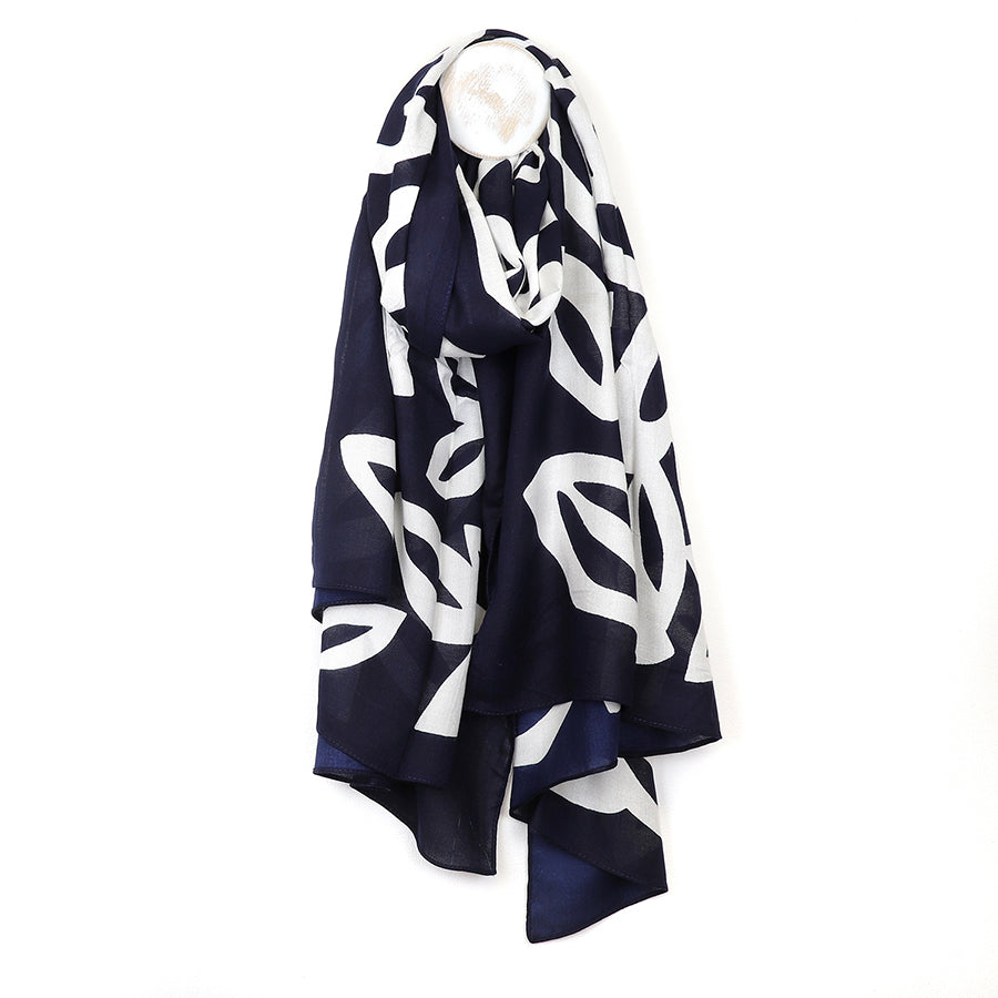 Bamboo navy and white leaf scarf