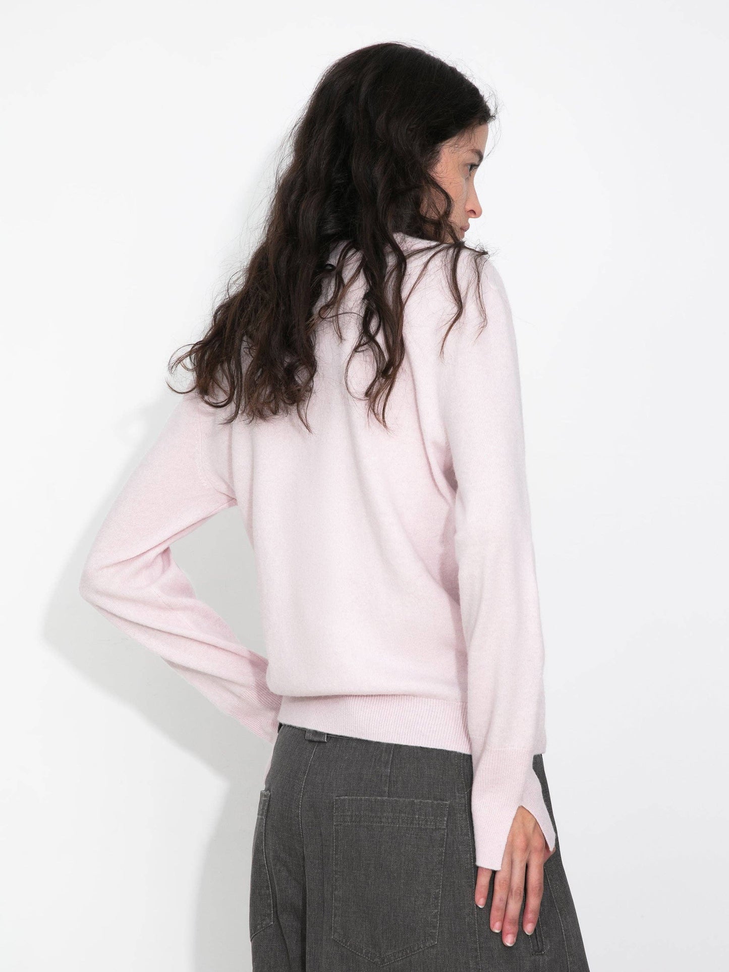 Relaxed Knit Cardigan Jacket in 100% Wool: Pink / UN