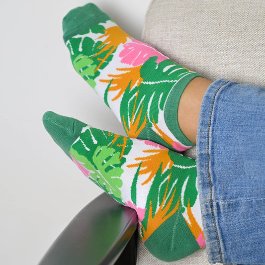 Pink and Khaki Monstera Leaf Trainer Sock Duo
