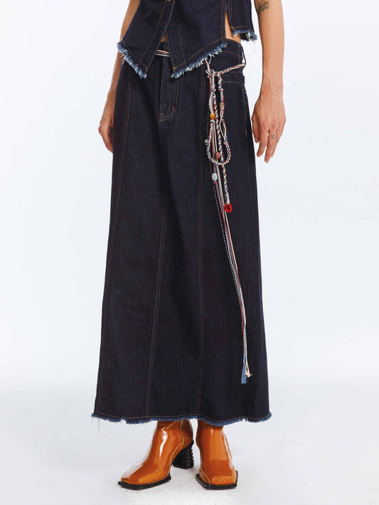 High Waist Denim Vintage A-line Skirt: MidnightBlue / M