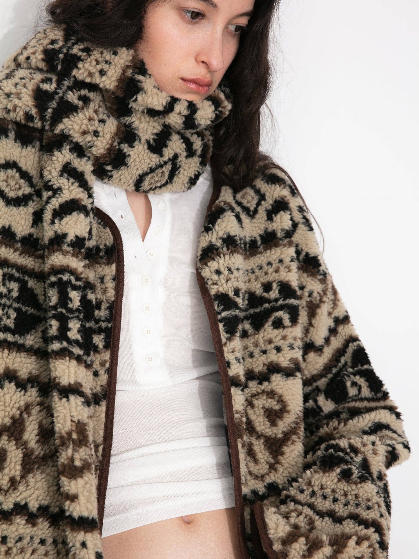 Paisley Faux Shearling Padded Jacket: Brown / M