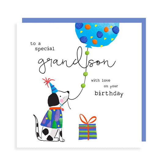 Happy Birthday - Special Grandson - Dog with Balloons