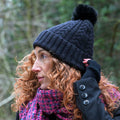 Black Recycled Herringbone Bobble Hat