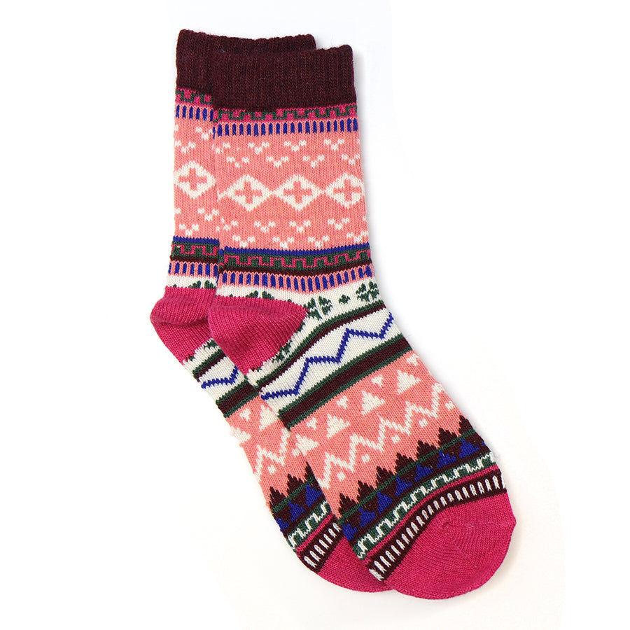 CORAL MIX NORDIC DESIGN WOOL BLEND COSY SOCKS