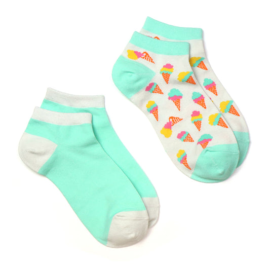 Aqua mix ice cream sock duo in organic and recycled blend - UK Shoe Size/4-7