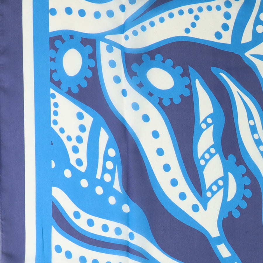 Recycled blue silky graphic monstera print scarf