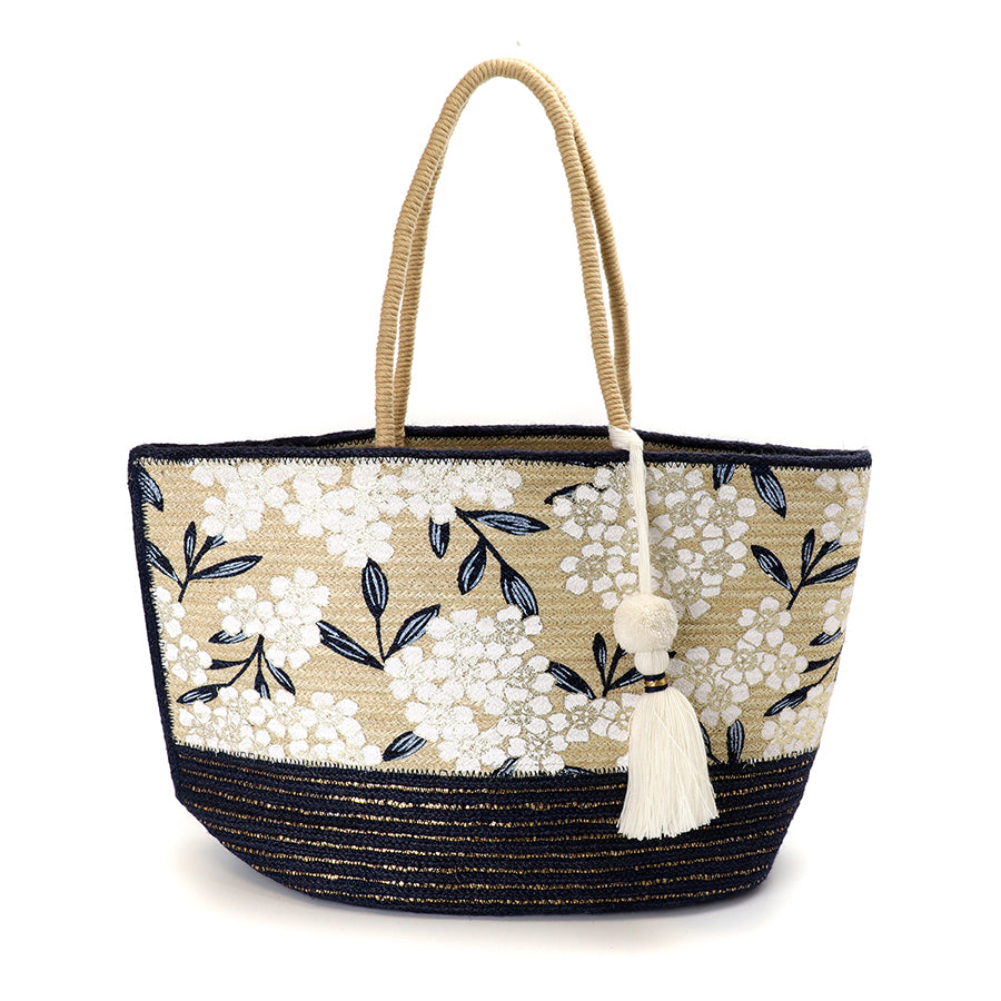 Hydrangea print jute bag