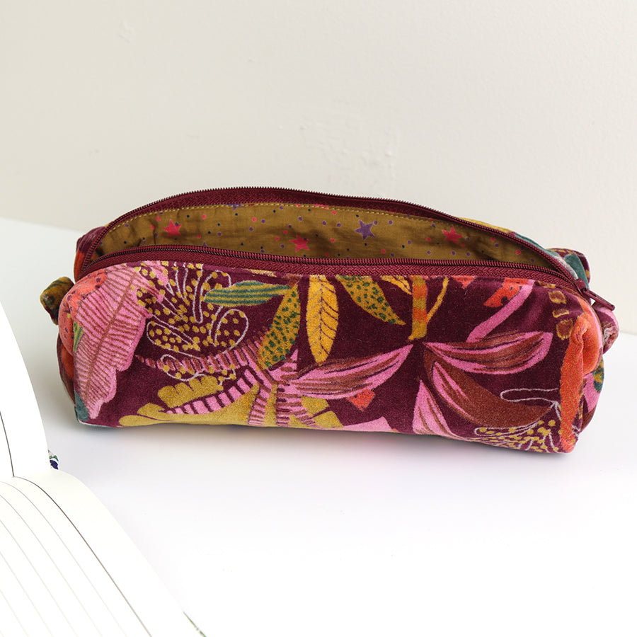 Rust and Red mix printed velvet botanical zipped case