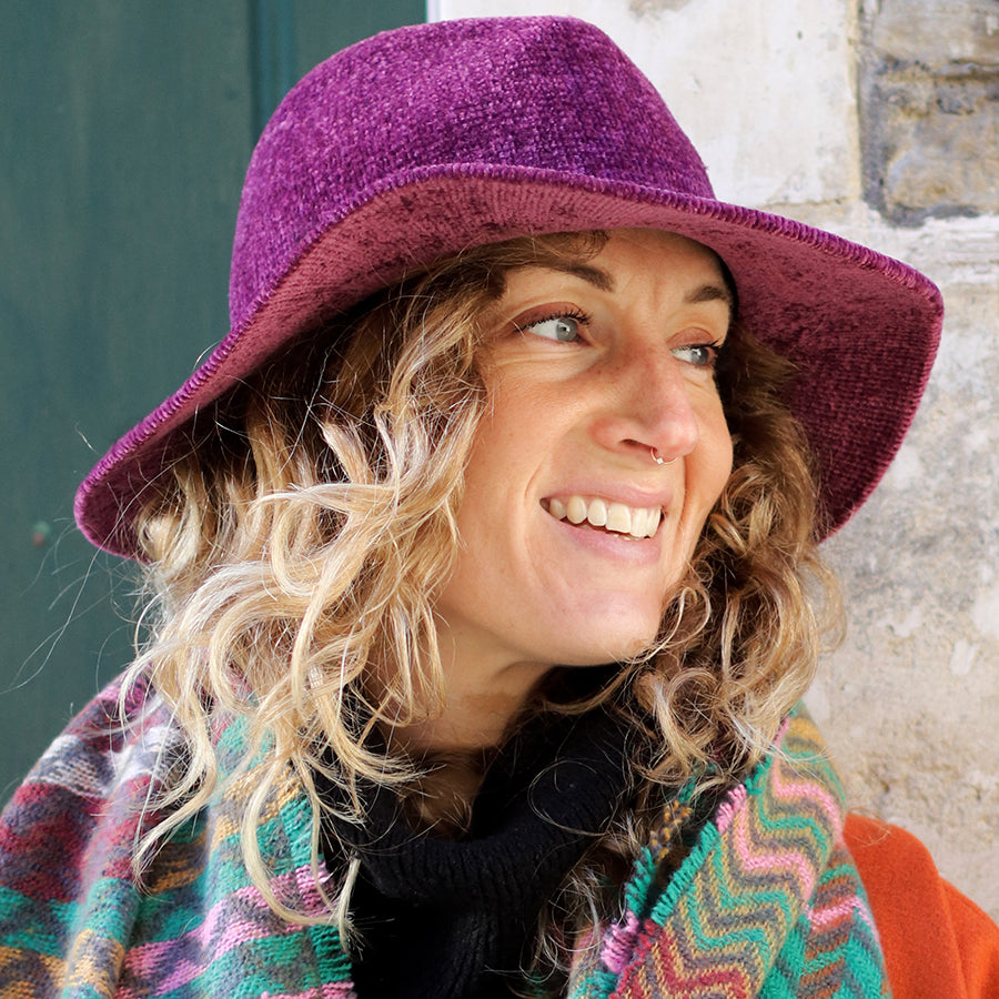 PLUM CHENILLE WINTER FEDORA