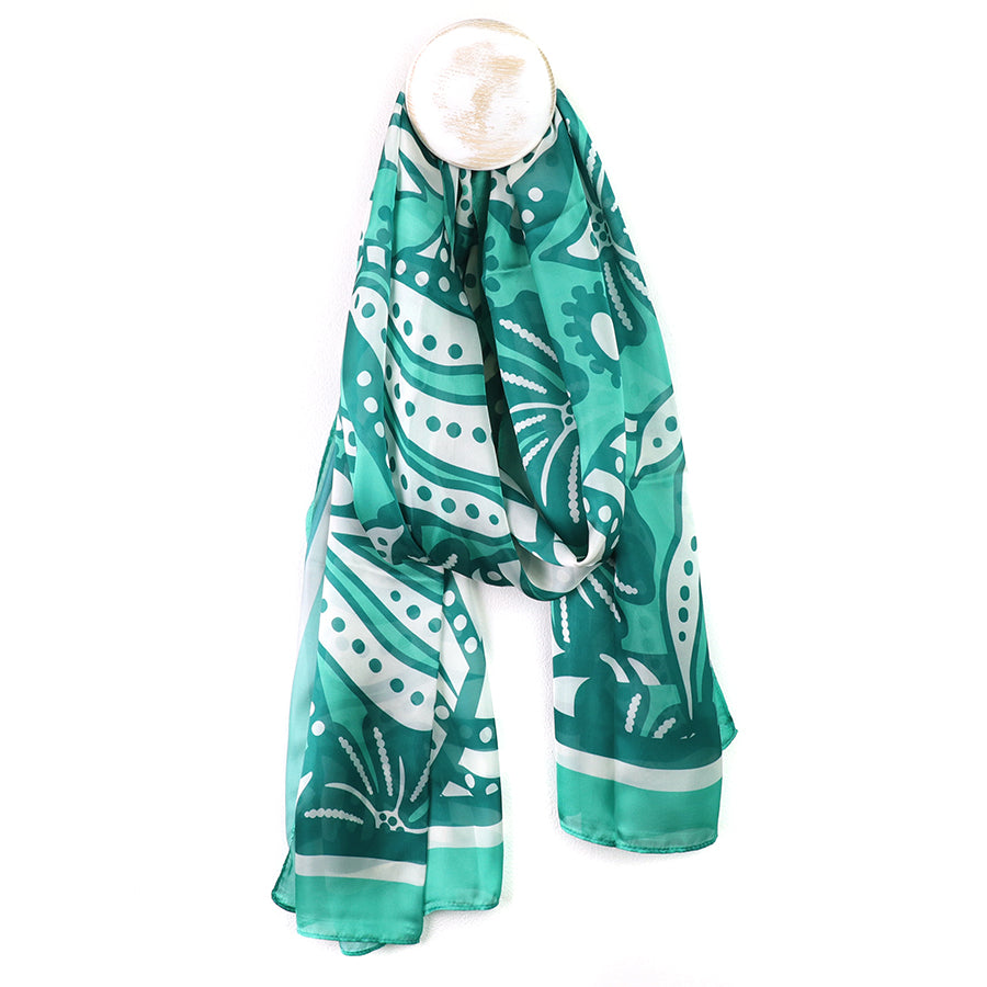 Recycled aqua graphic monstera print silky scarf