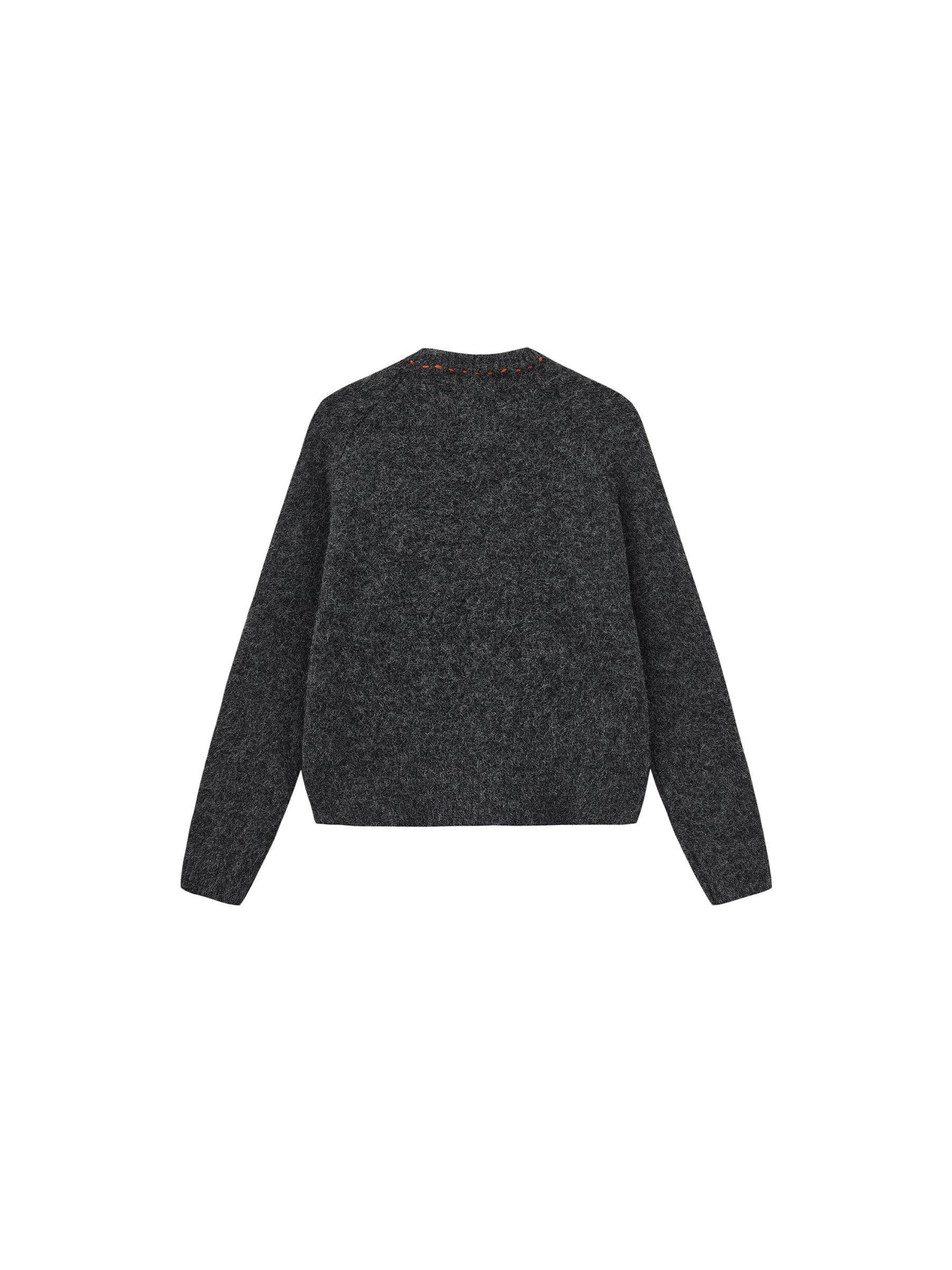 Wool-Blend Contrast Ribbed Cuff Cardigan: Navy / UN