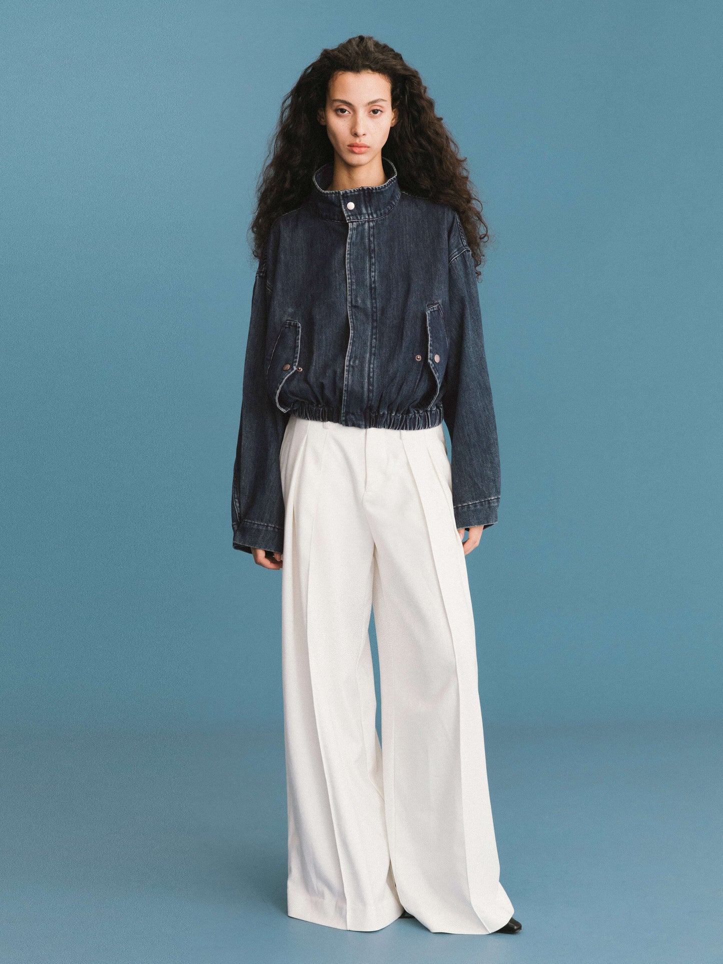 Funnel Neck Denim Jacket: SteelBlue / UN