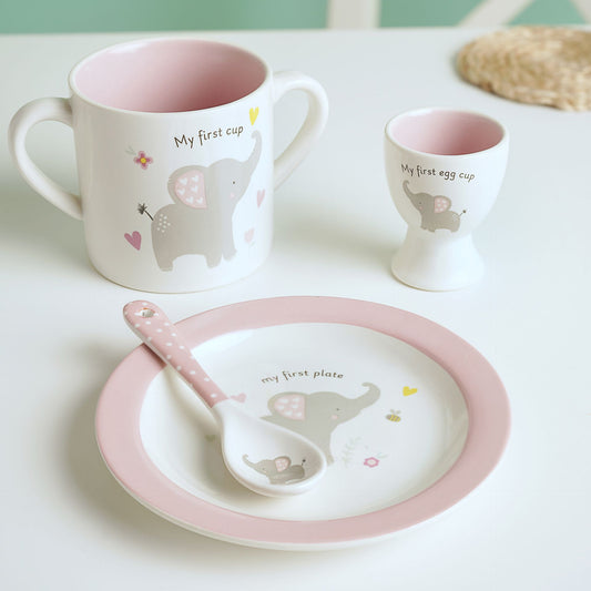 Hello Baby 3 Piece Bowl, Egg Cup & Spoon Set Pink