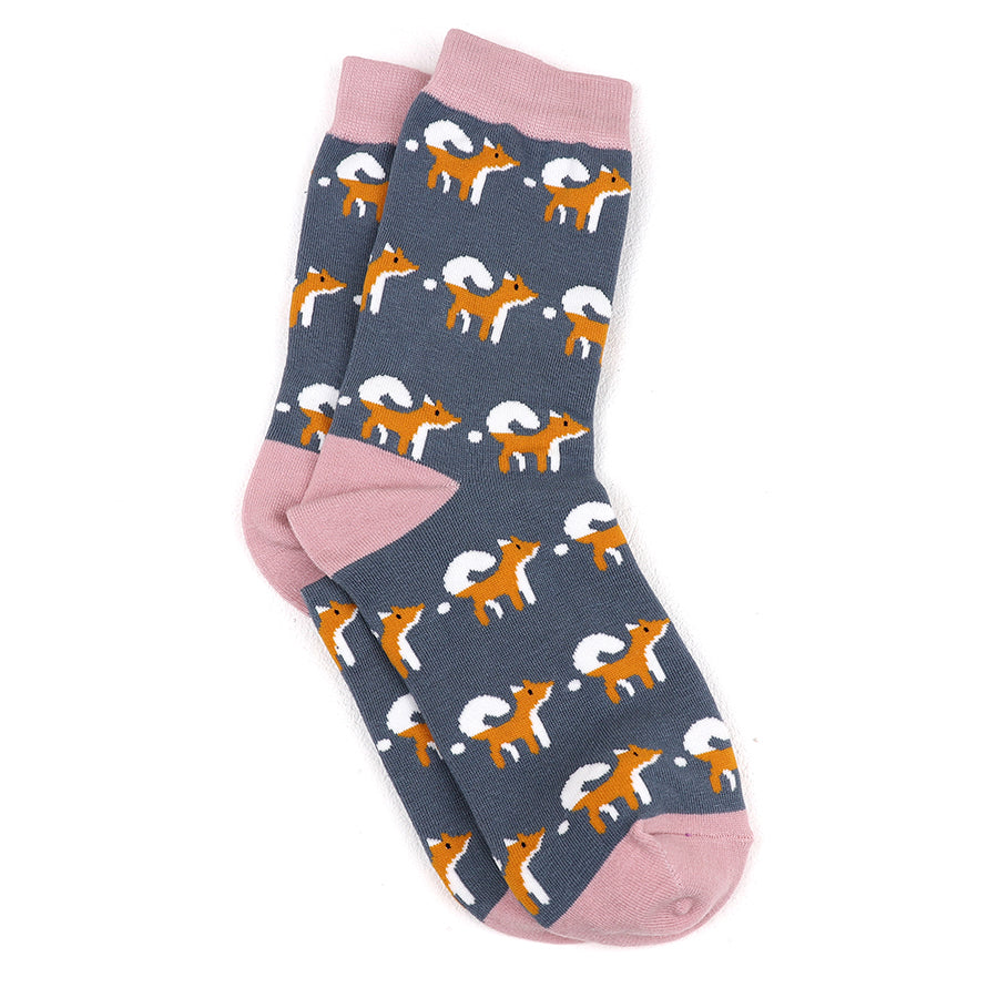 Grey & Pink Fox Organic socks