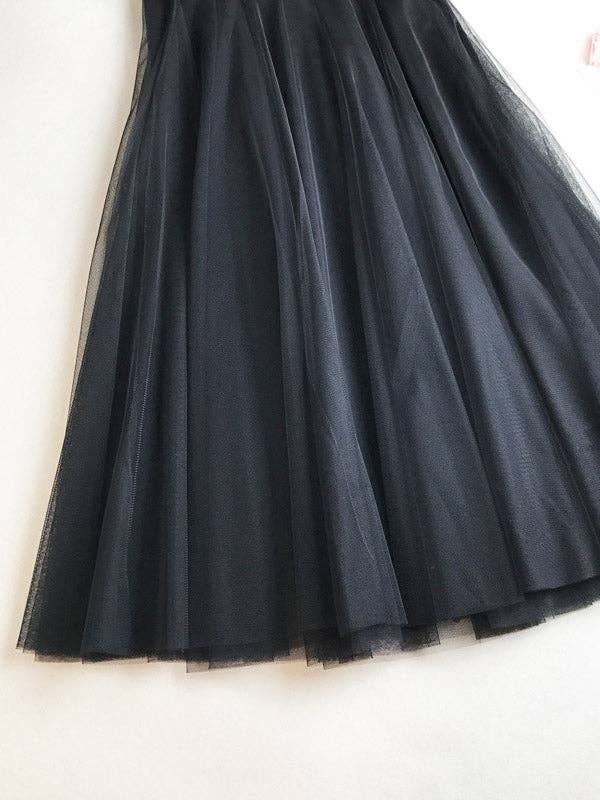 Solid Color Loose Elastic-Waist Mesh Skirt Smoke Grey