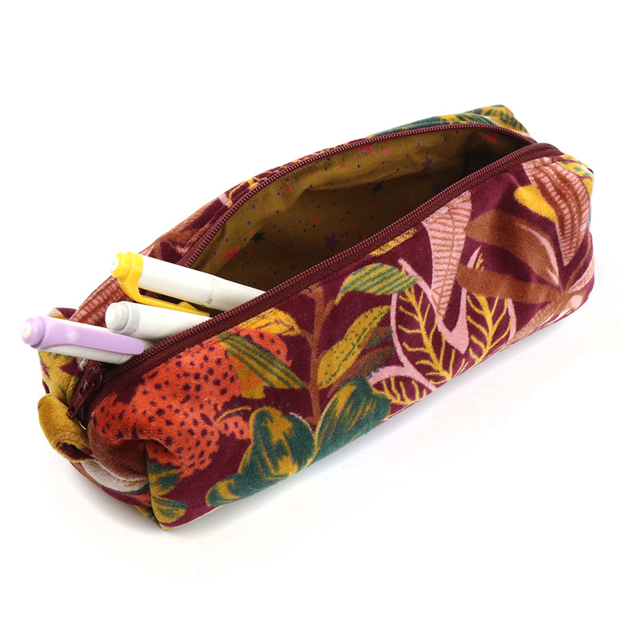 Rust and Red mix printed velvet botanical zipped case