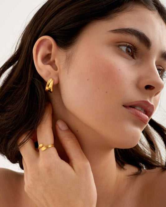 Molten Gold Hammered Hoop Waterproof Earrings