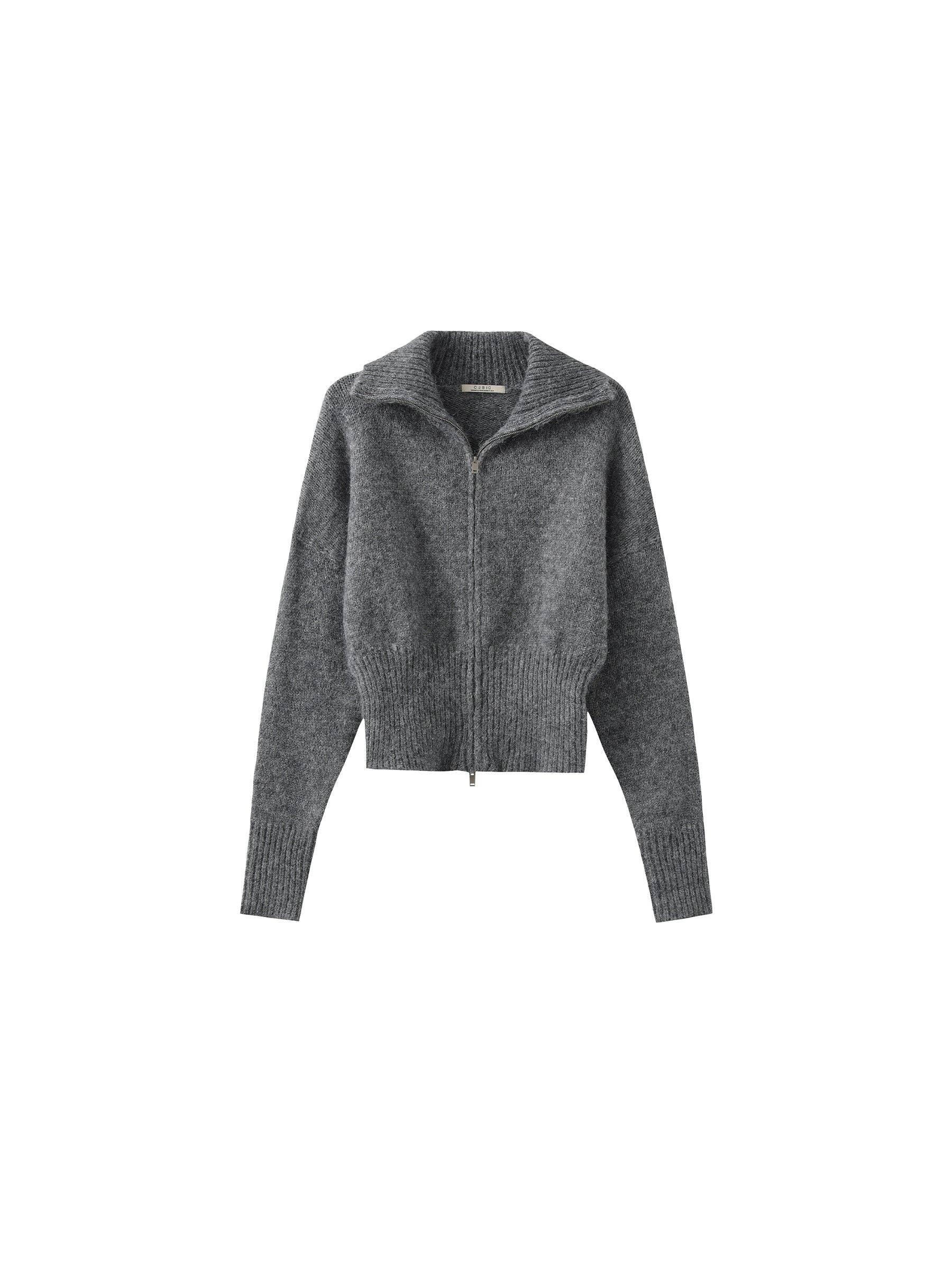 Retro Stand Collar Zip-Up Cardigan: Khaki / M – Down Swan Street