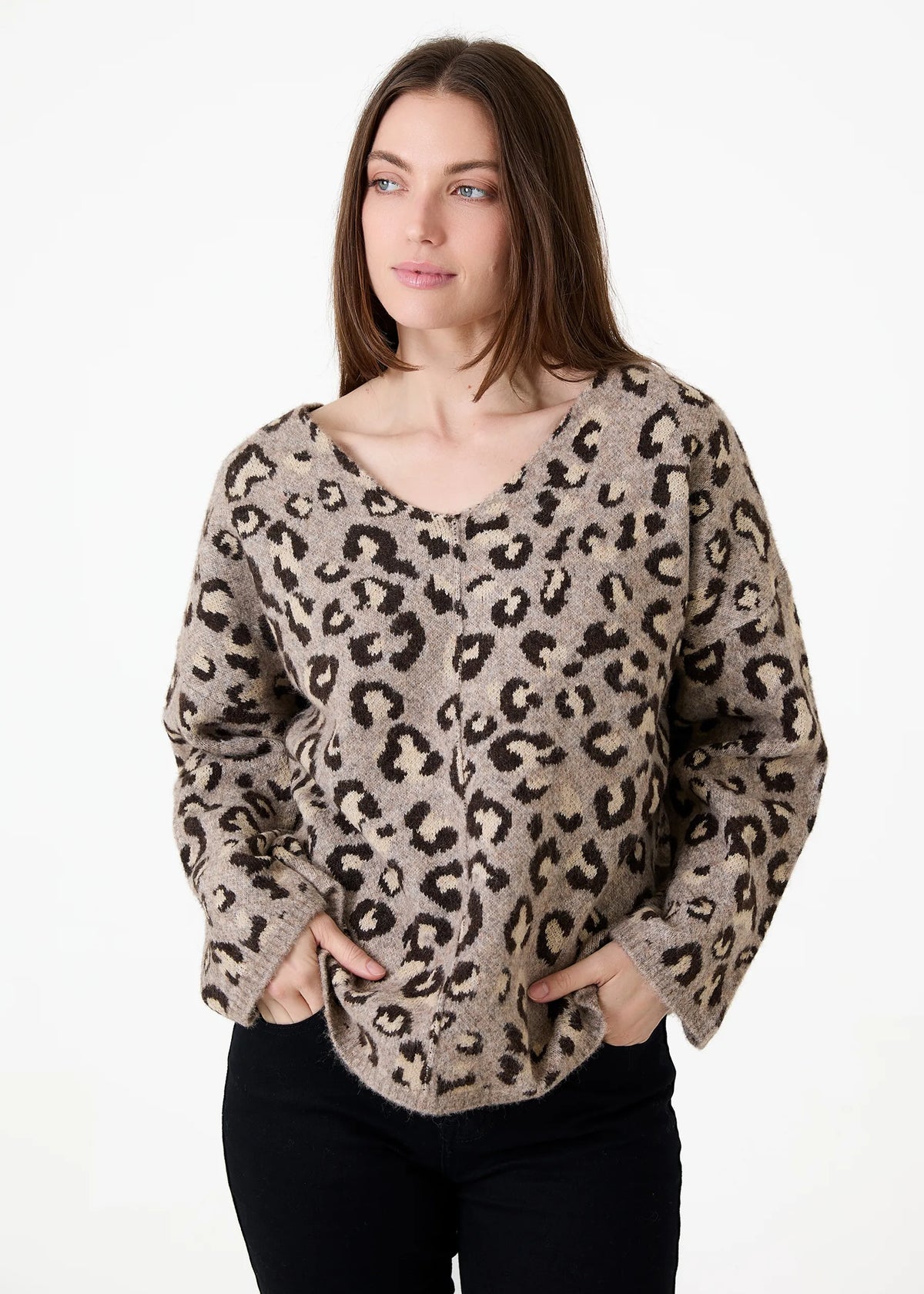 JACQUARD LEOPARD PRINT JUMPER MINK