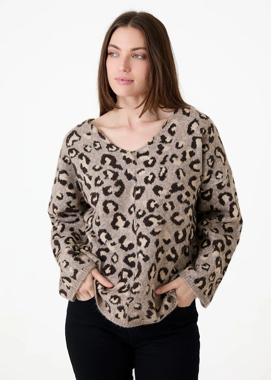 JACQUARD LEOPARD PRINT JUMPER MINK