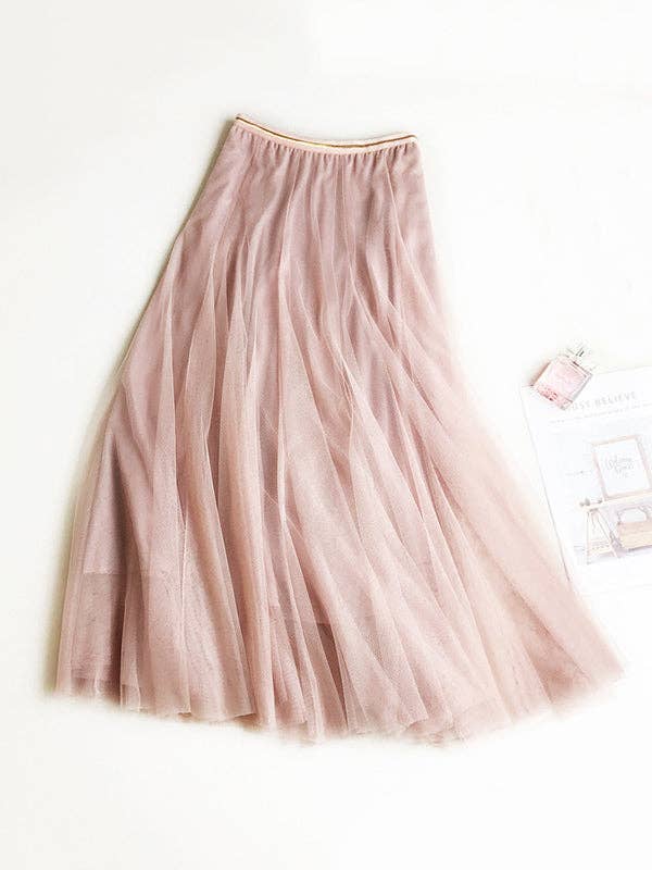 Solid Color Loose Elastic-Waist Mesh Skirt Black