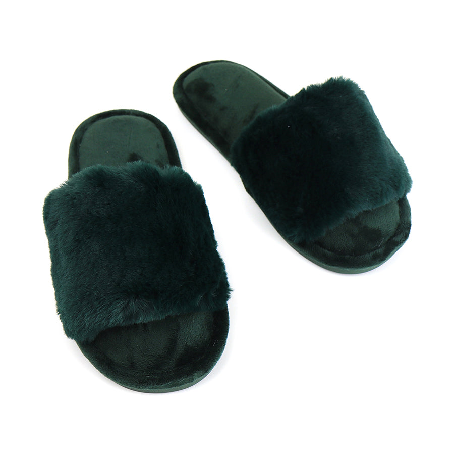 DARK GREEN FAUX FUR SLIPPER