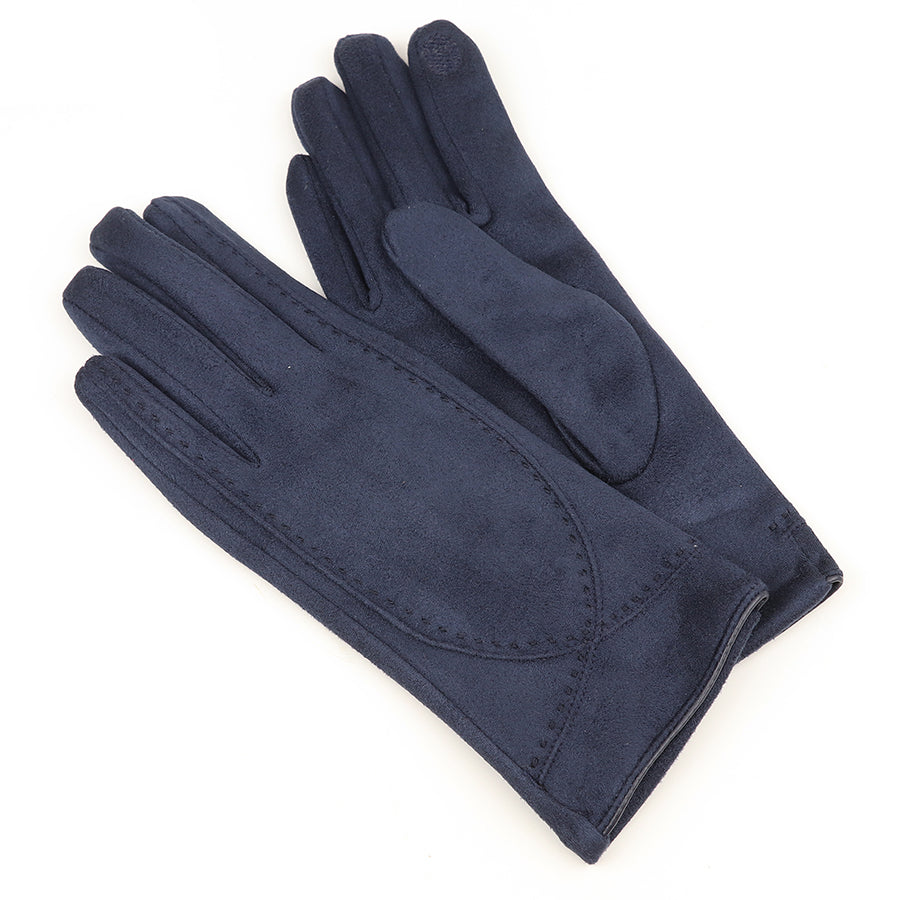 NAVY FAUX SUEDE STITCH DETAIL GLOVE