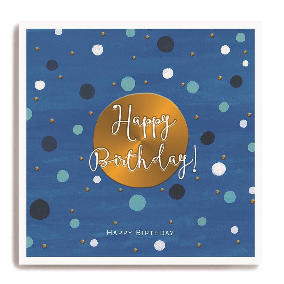 Happy Birthday - Blue Spotty Background With Gold