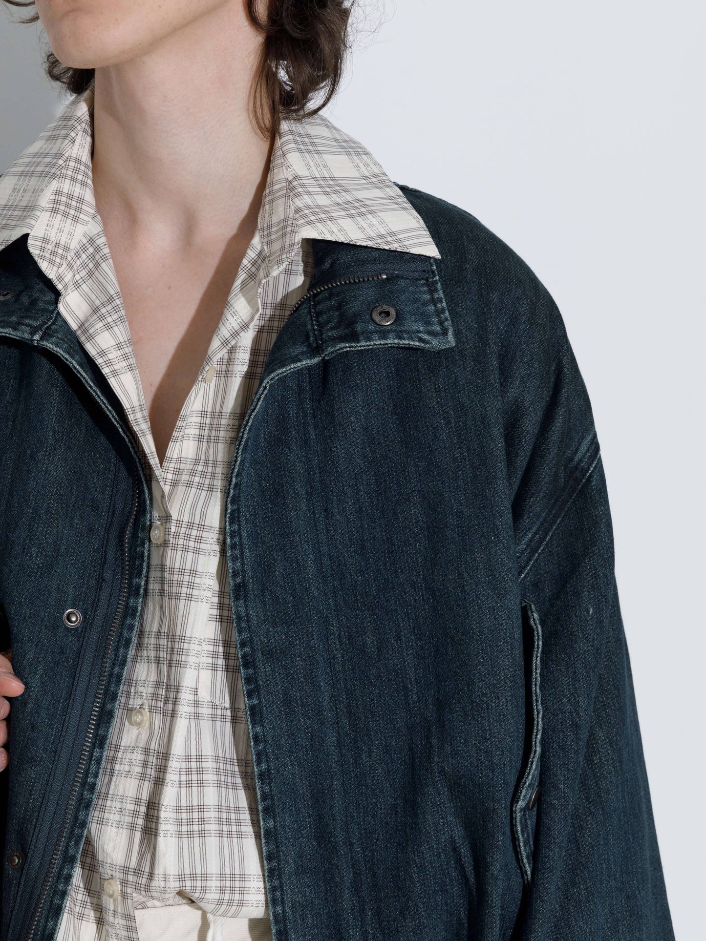 Funnel Neck Denim Jacket: SteelBlue / UN