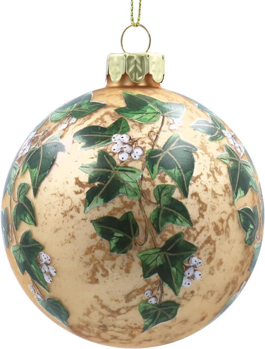 Matt forest green ivy leaf glass bauble