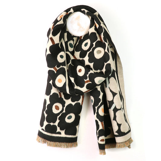 Monochrome mix poppy print scarf