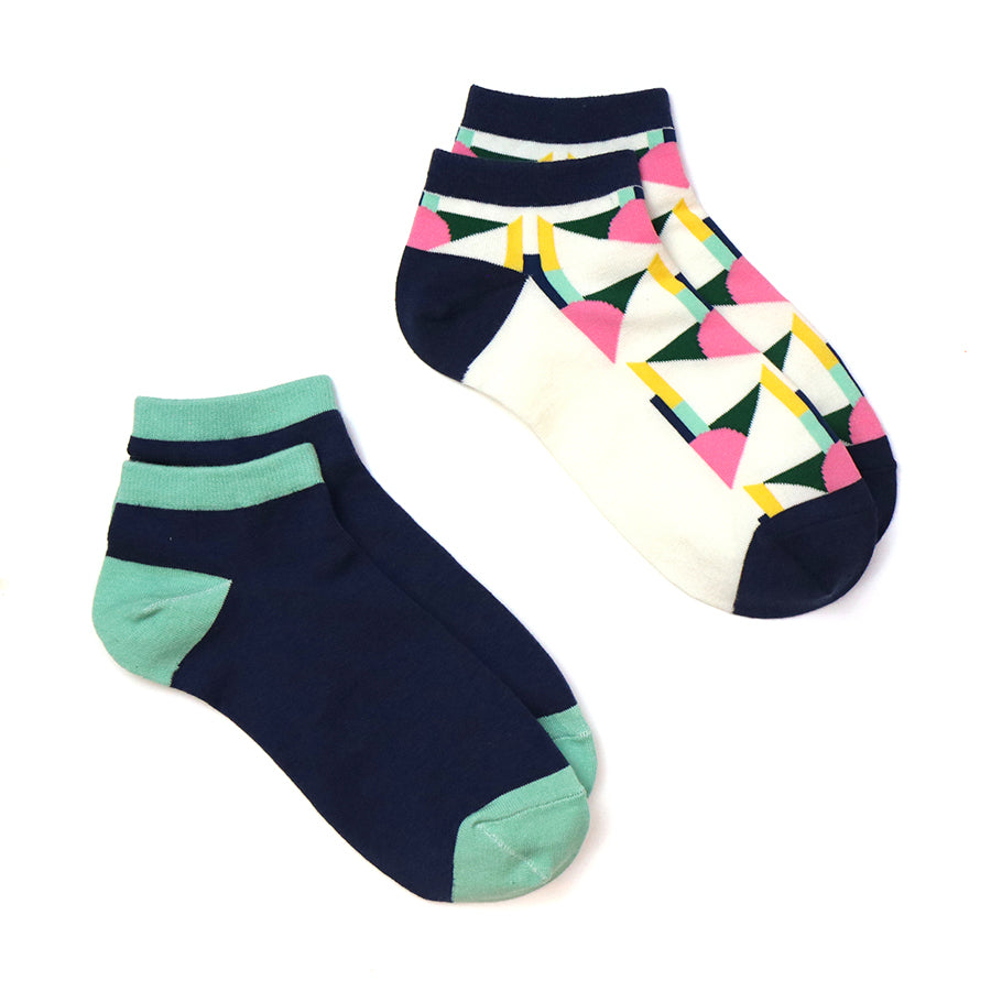 Navy mix geo sock duo in organic and recycled blend