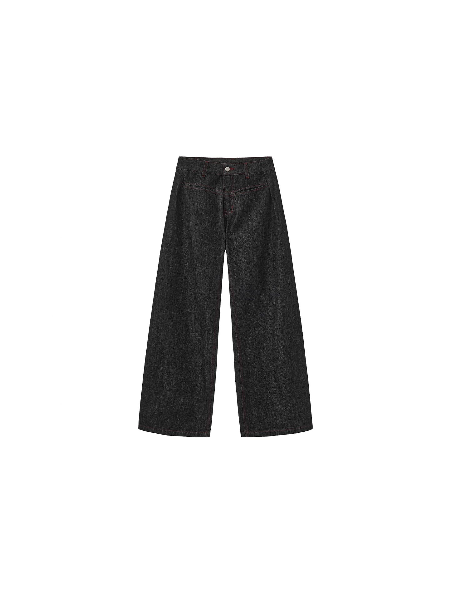 Vintage Curved Wide-Leg Trousers: Navy / M