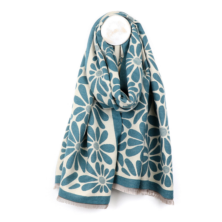 Dusky teal daisy scarf