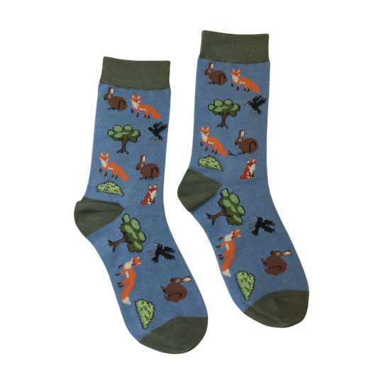 Blue Woodland Animal Bamboo Sock