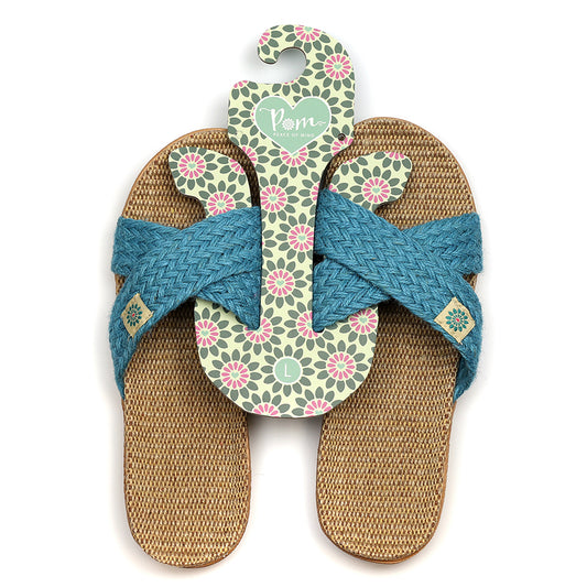 Turquoise Crossover Woven Summer Sliders