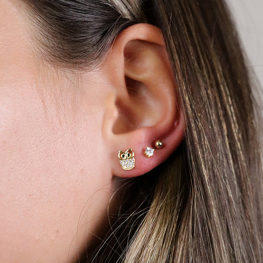 Golden Crystal owl earring set