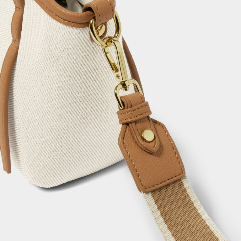 CAPRI CANVAS MINI TOTE BAG IN OFF WHITE & TAN