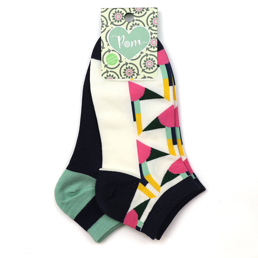 Navy mix geo sock duo in organic and recycled blend